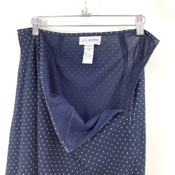 J.G. Hook Navy & Green Polka Dot A-Line Midi Skirt Womens Size 16 Silk Blend - Picture 4 of 5